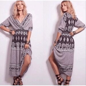 Free People Women's M She's A Lady Reversible Midi Dress Deep V Boho Midi Hippie